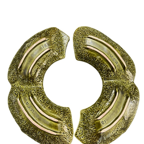 Vintage green serving ceramic leaf serving trays - Picture 3 of 4